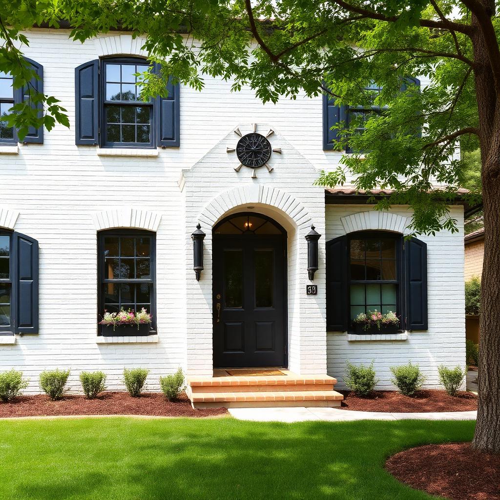 Charming home exterior with freshly painted white brick facade