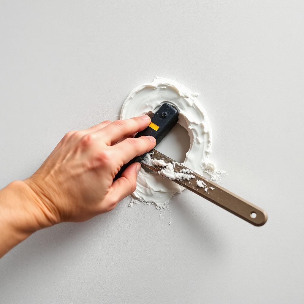 Hand patching a hole in interior drywall with joint compound