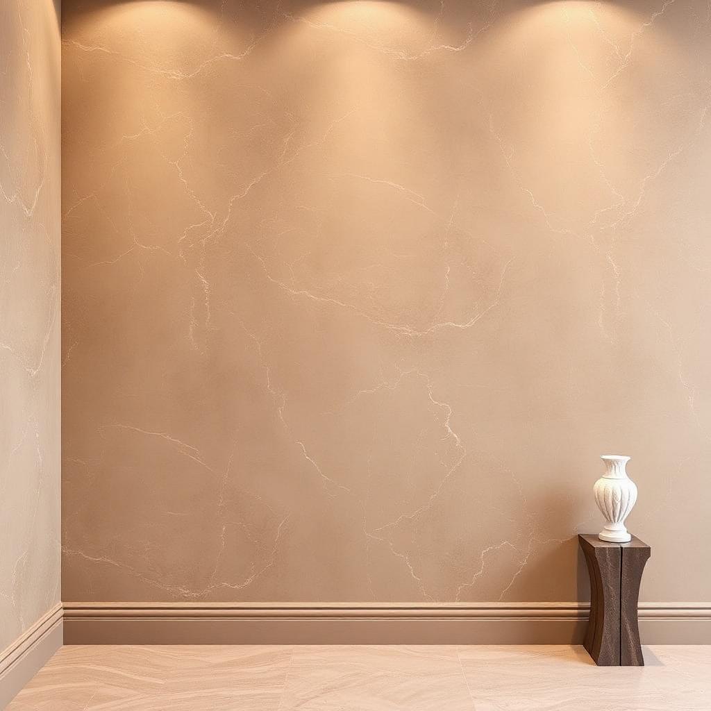 Interior wall finished with polished venetian plaster decorative finish
