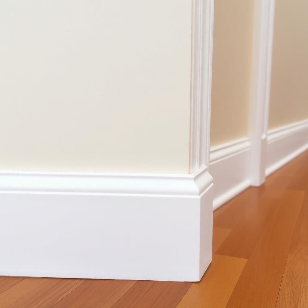 Crisp white painted baseboard and door casing on a hardwood floor